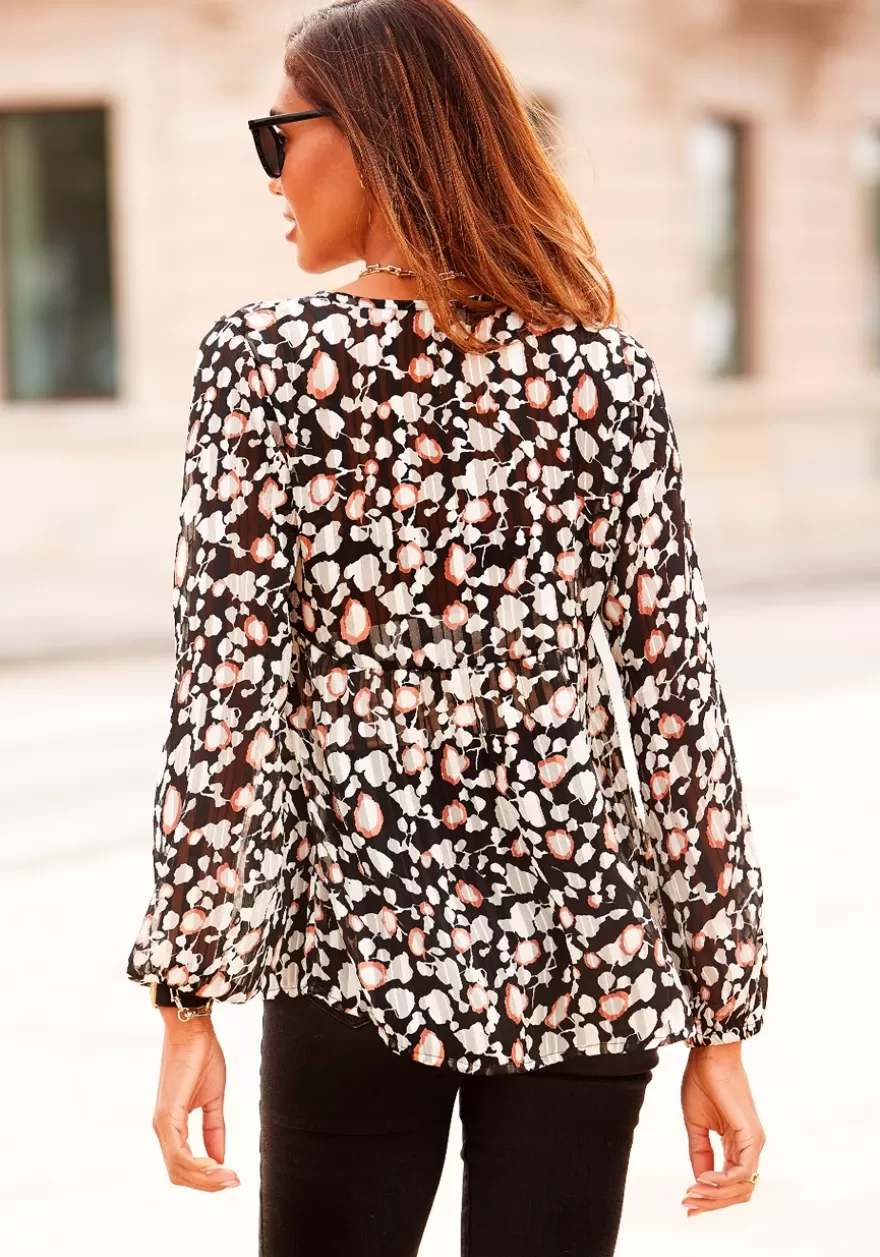 Outlet Airy Patterned Blouse Blouses