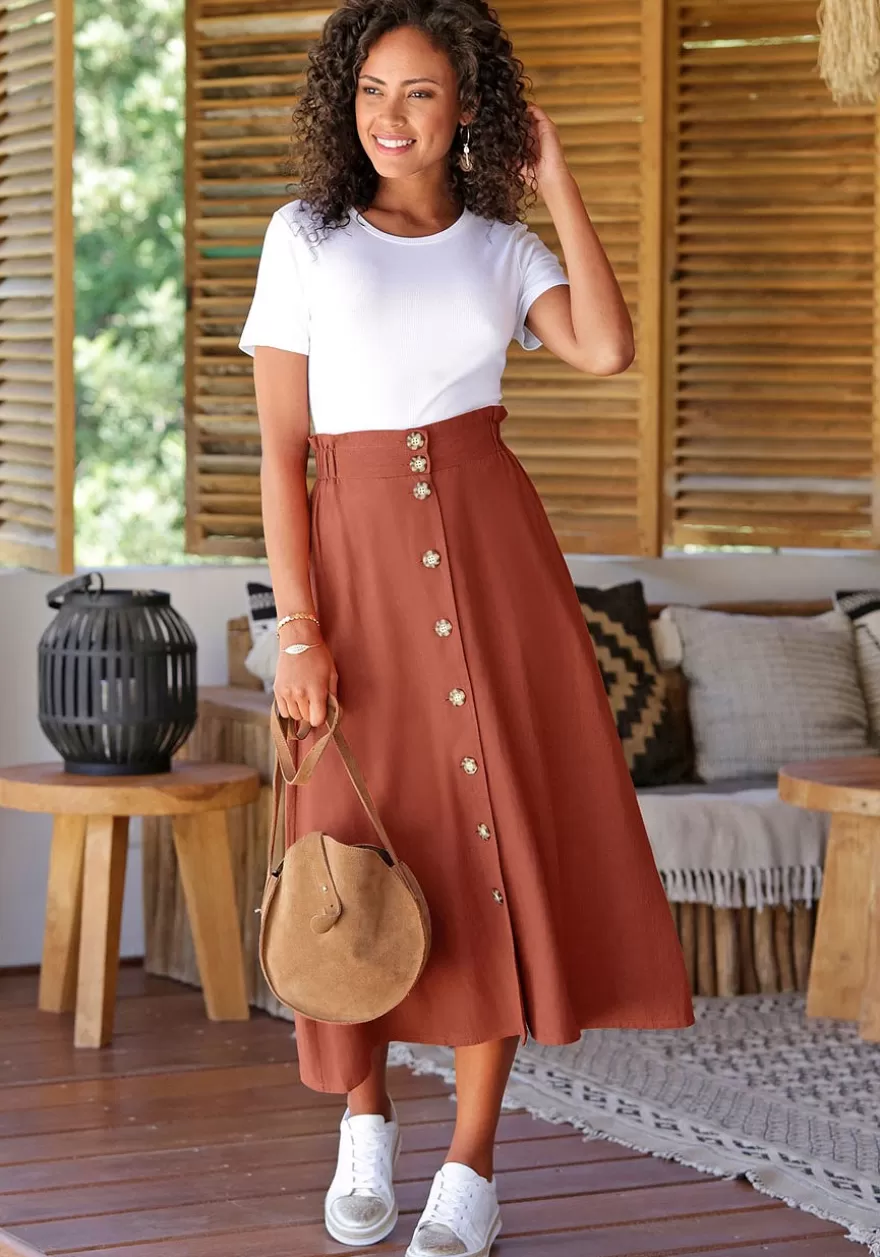 Store Button Front Midi Skirt Skirts