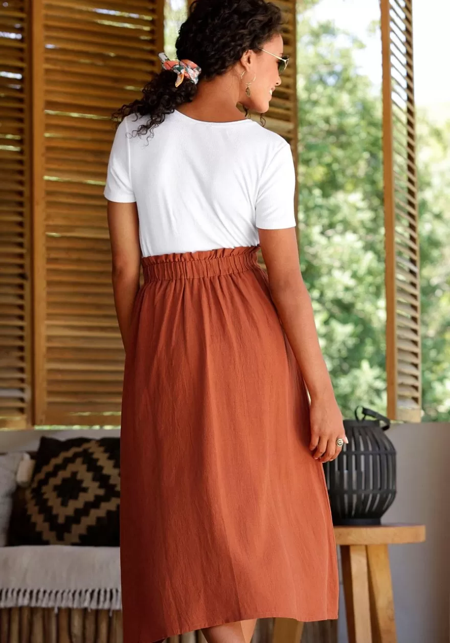 Store Button Front Midi Skirt Skirts