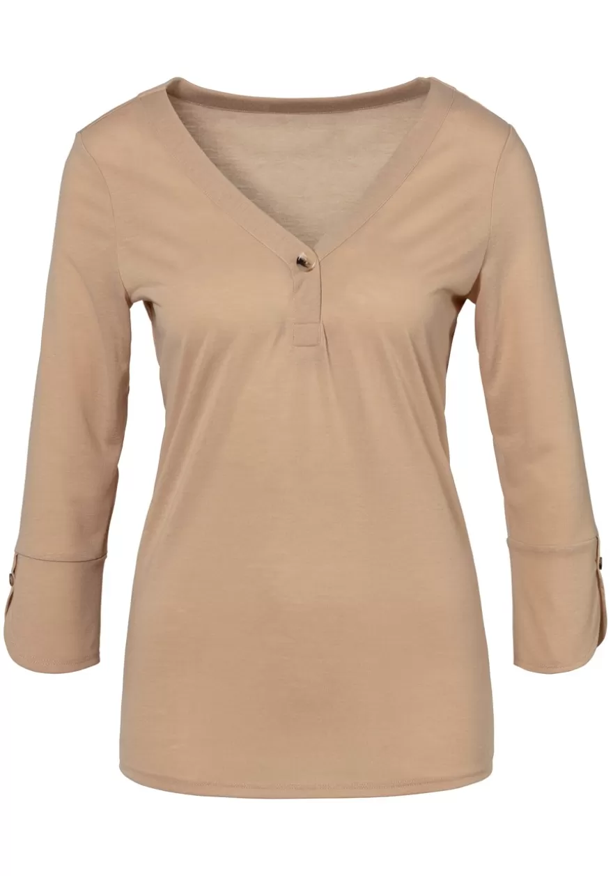 Cheap Button V-Neck Top Long Sleeve Tops