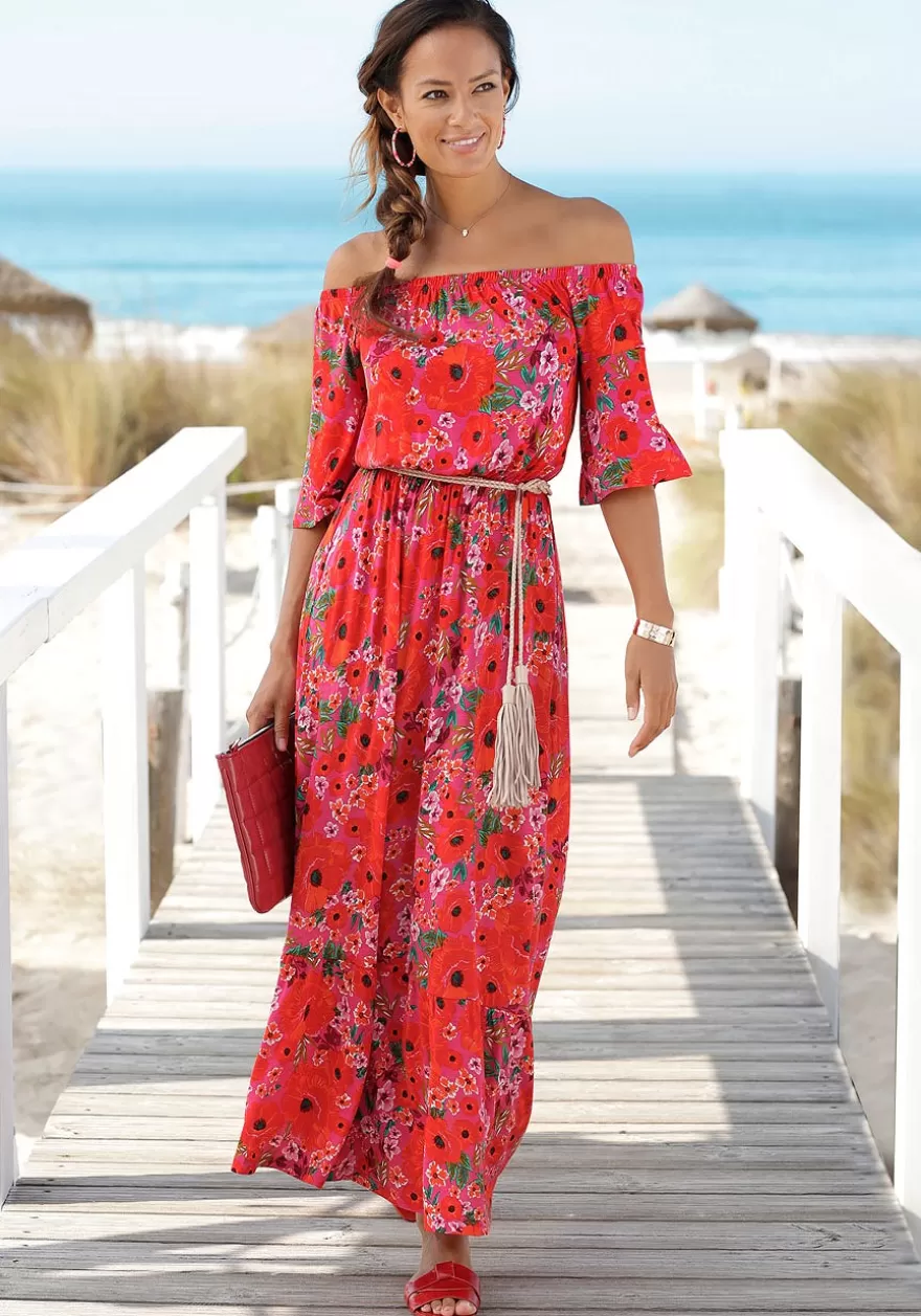 Clearance Carmen Style Print Maxi Dress Maxi Dresses