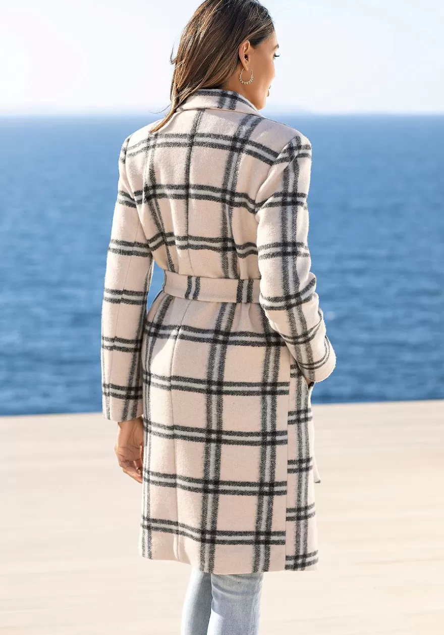 Cheap Checkered Lapel Collar Coat Coats