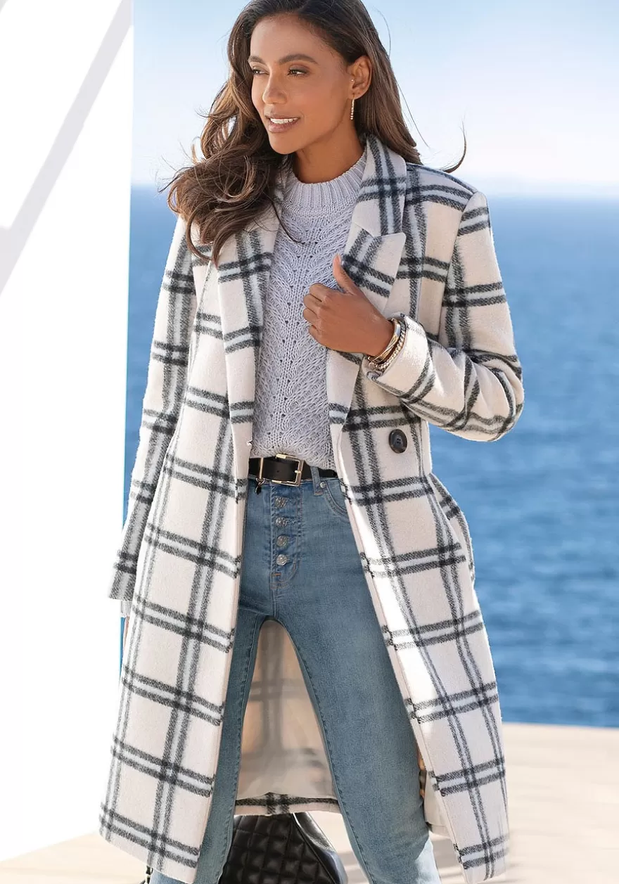 Cheap Checkered Lapel Collar Coat Coats