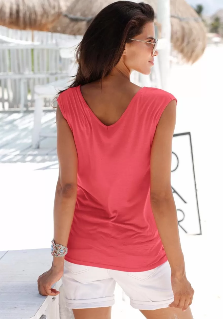 Best Cord Detail V-Neck Top Short Sleeve Tops