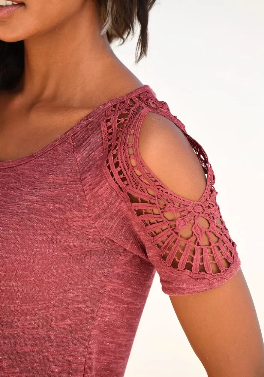 Cheap Crochet Cold Shoulder Top Short Sleeve Tops