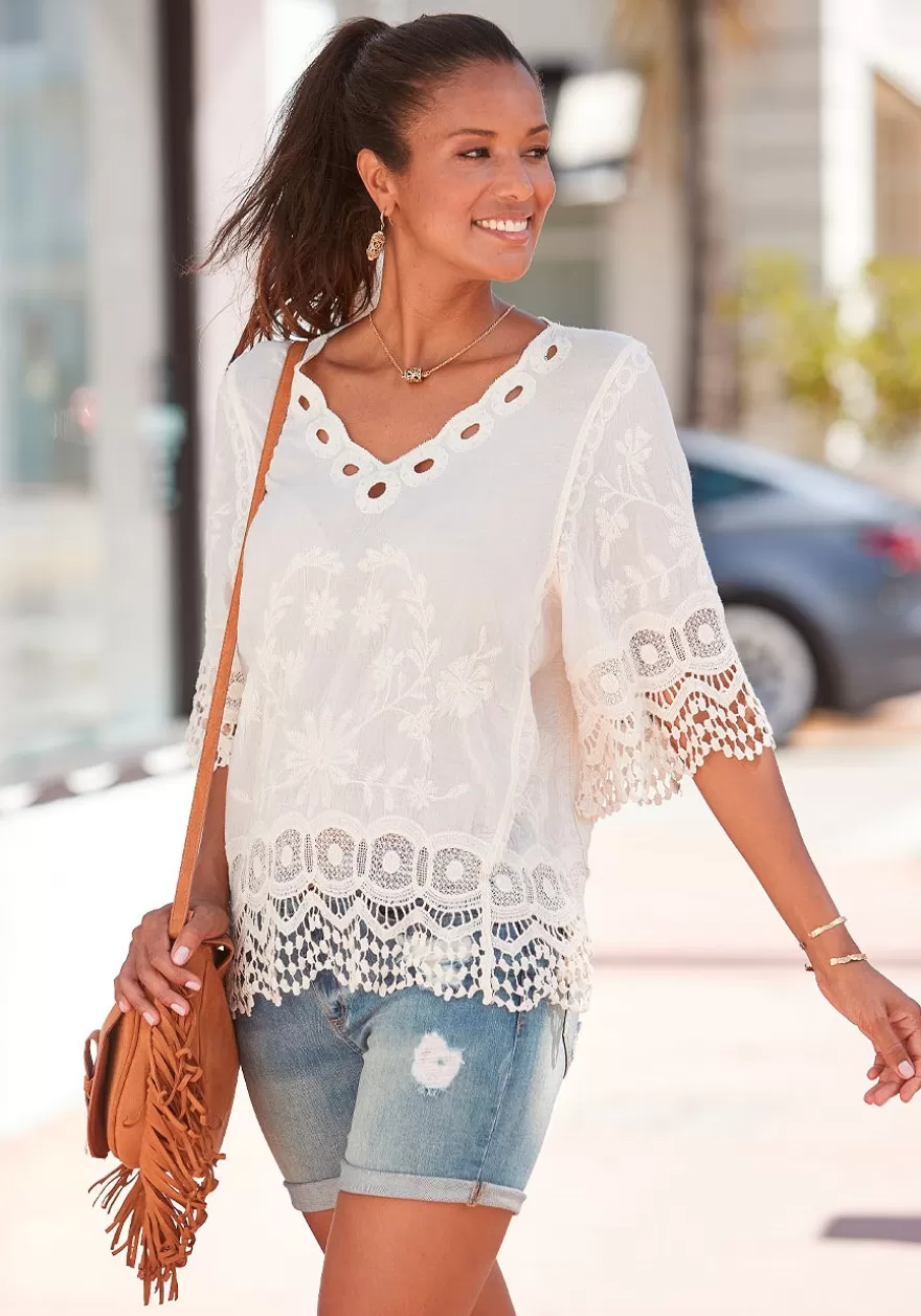 Best Crochet Trim Tunic Blouse Blouses