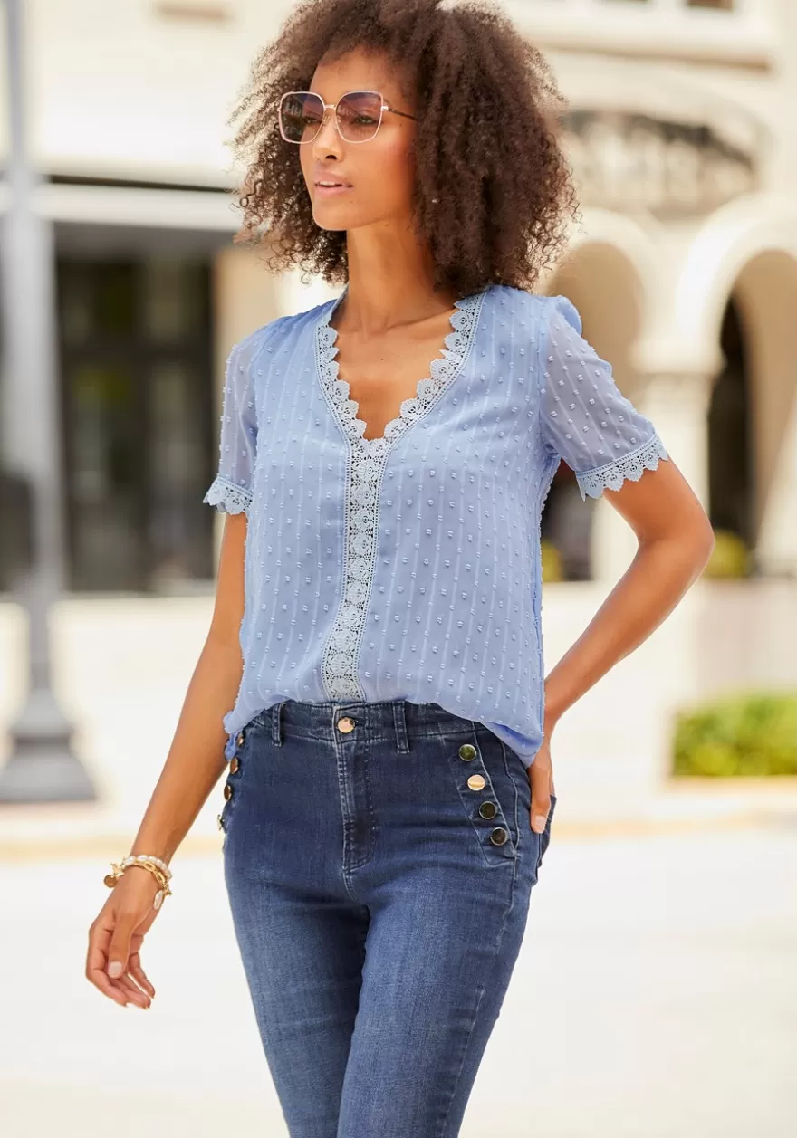 Shop Crochet Trim V-Neck Blouse Blouses