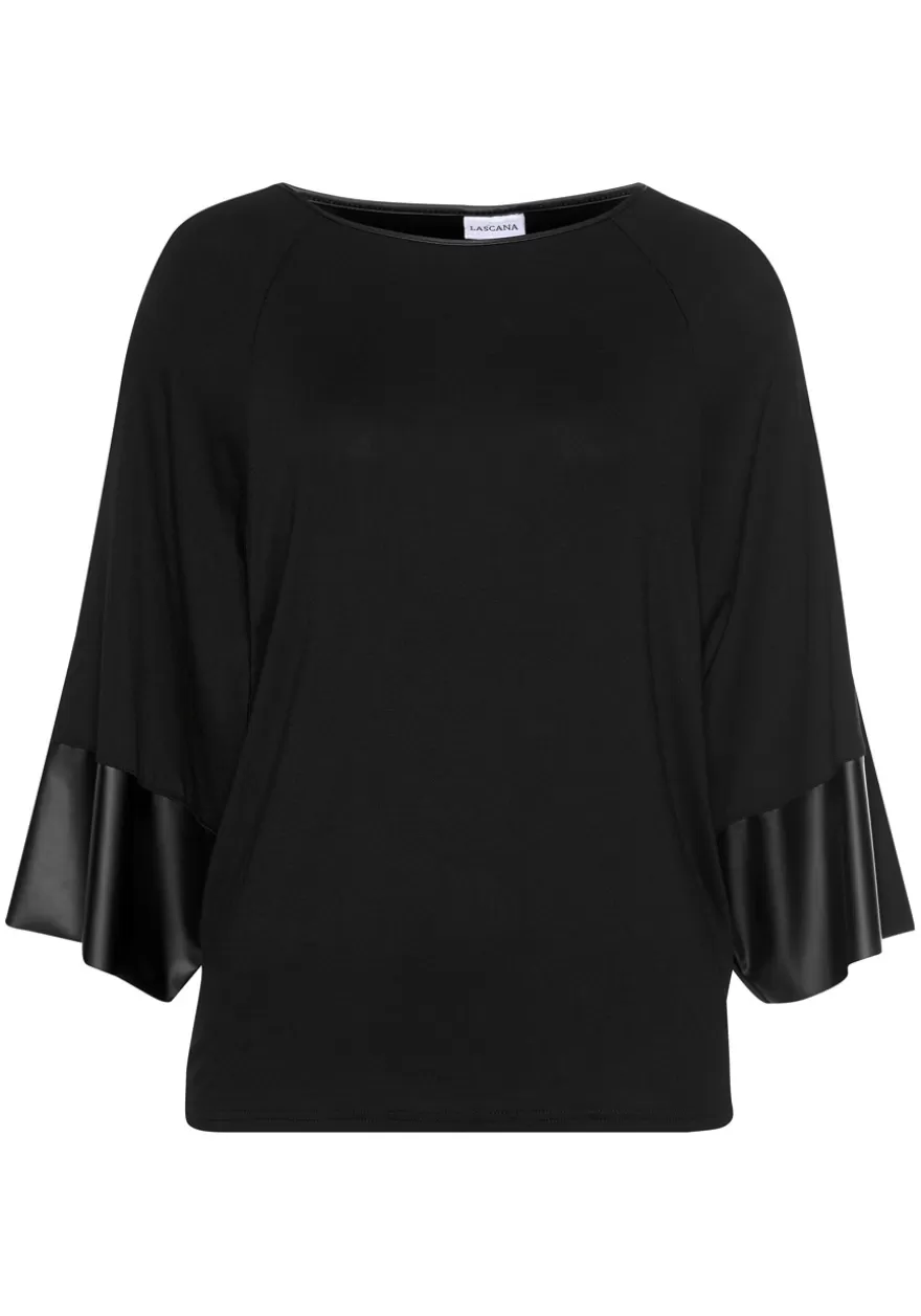 Outlet Dolman Sleeve Leather Trim Top Long Sleeve Tops