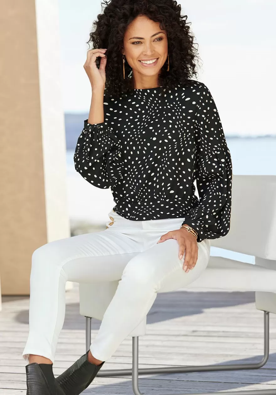 Clearance Dot Print Long Sleeve Blouse Blouses