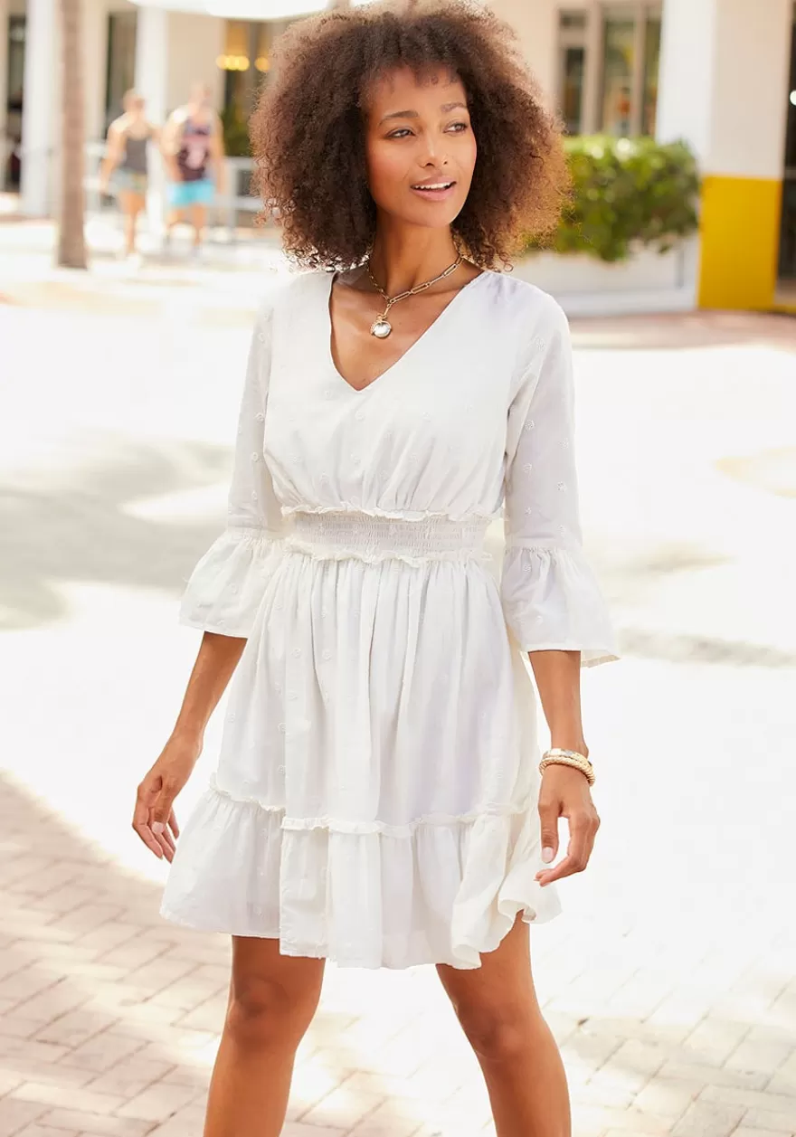 Discount Eyelet Detail V-Neck Dress Short Dresses