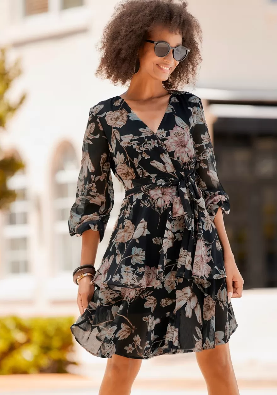 Cheap Floral Long Sleeve Wrap Dress Fall Dresses