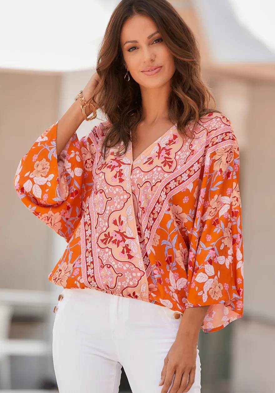 Discount Floral Print Wrap Blouse Blouses