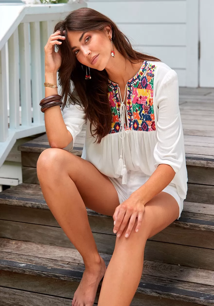 Hot Flowy Embroidered Blouse Blouses