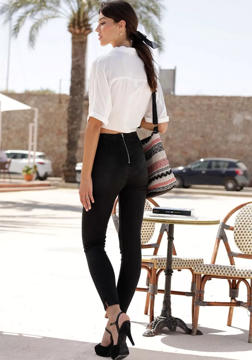 Fashion High Waisted Zip Detail Jeggings Pants