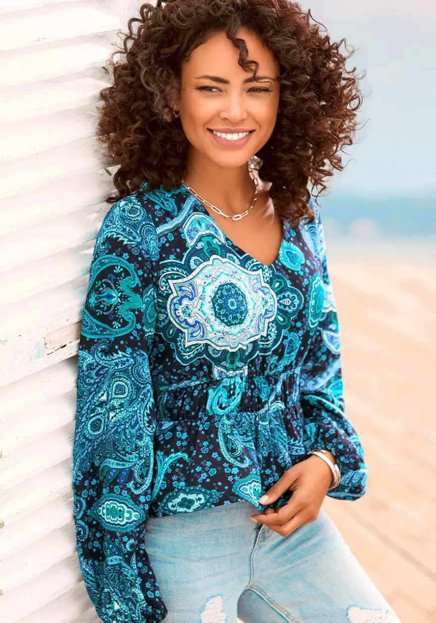 Outlet Paisley Print Long Sleeve Blouse Blouses