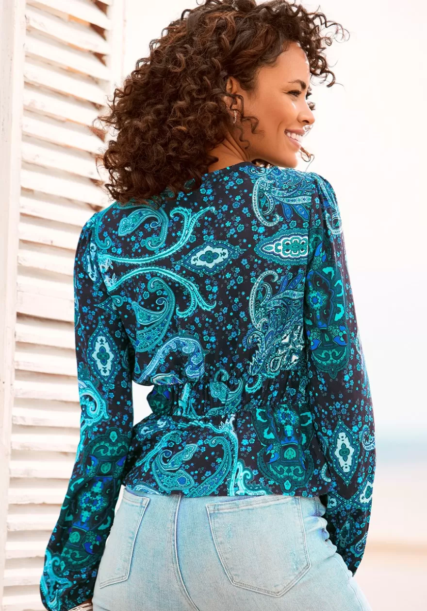 Outlet Paisley Print Long Sleeve Blouse Blouses