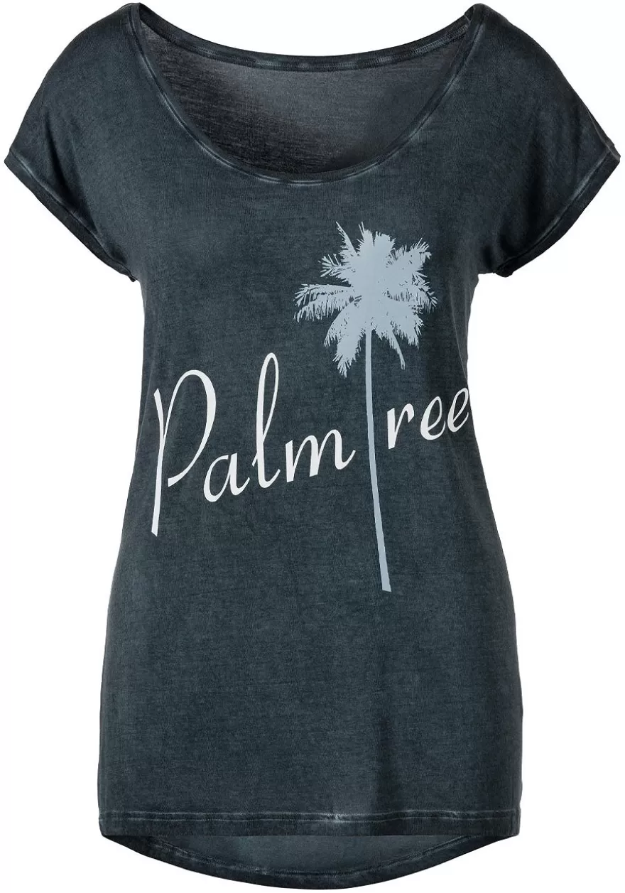 Store Palm Tree Print Top Short Sleeve Tops