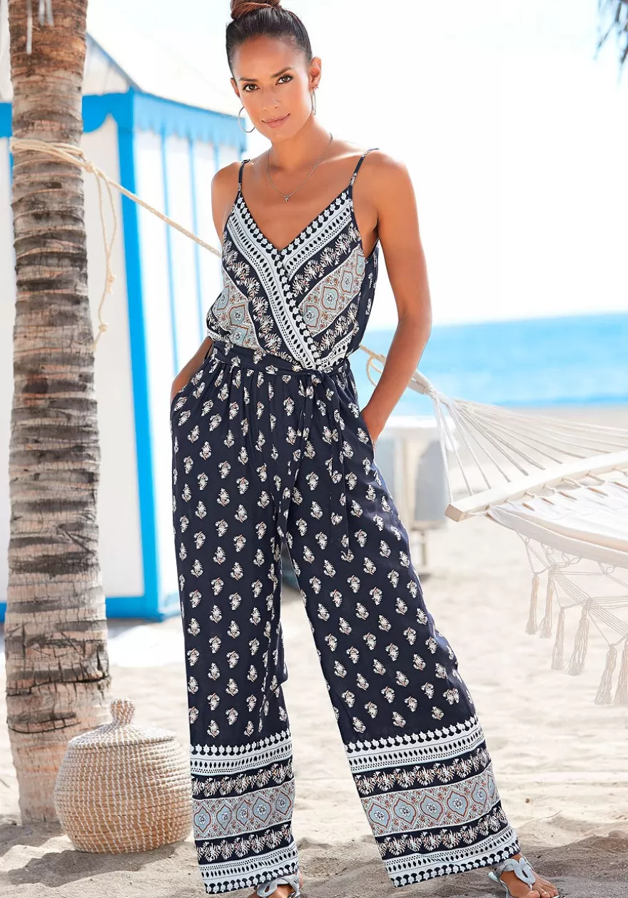 Clearance Patterned V-Neck Jumpsuit Jumpsuits