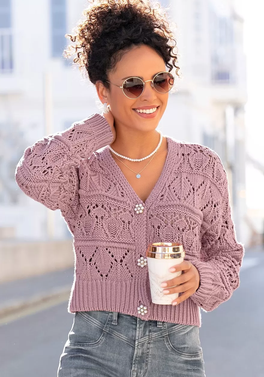 Hot Pearl Button Crochet Cardigan Cardigans