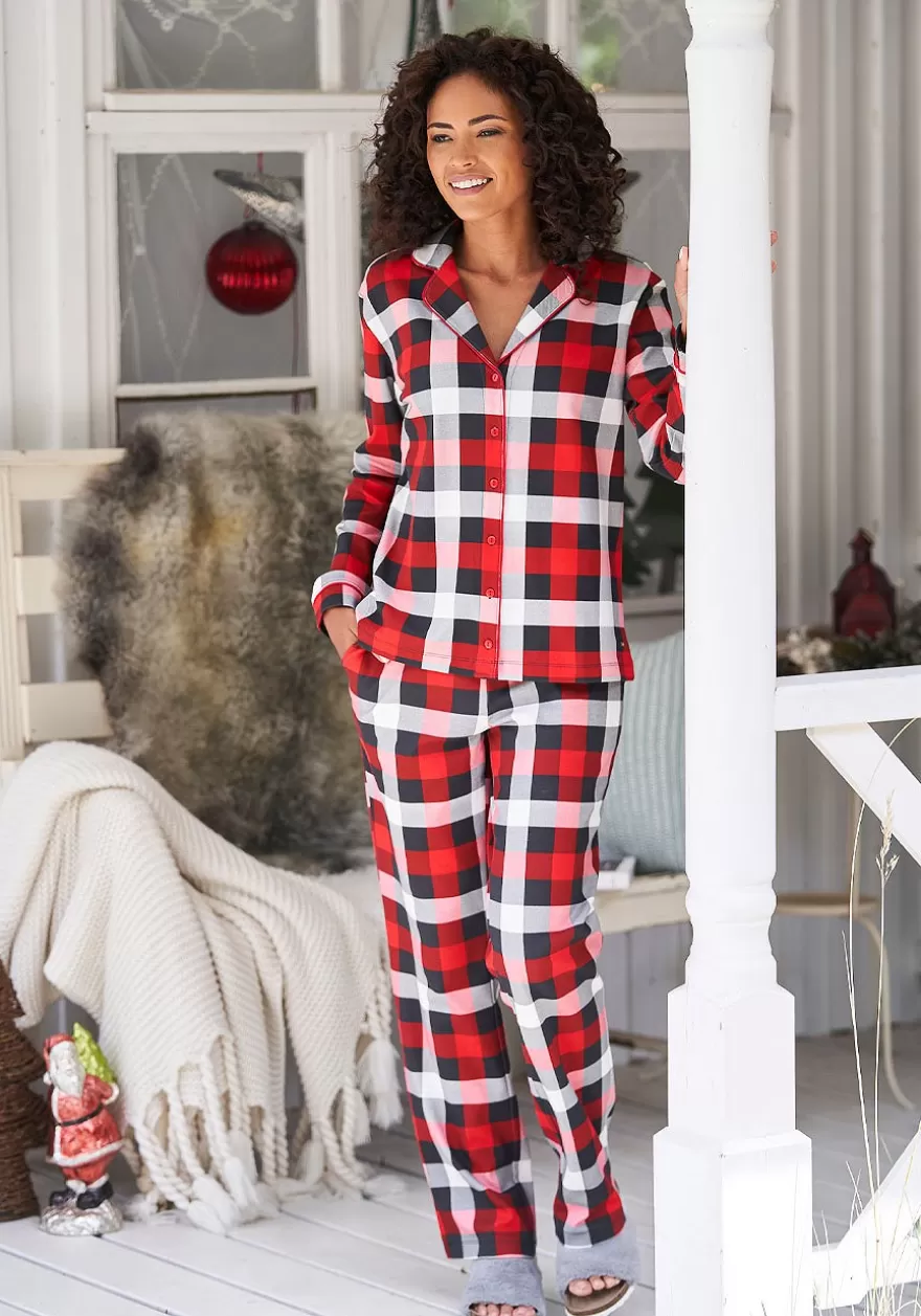 Fashion Plaid Button Down Long Sleeve Shirt Pajamas & Sets