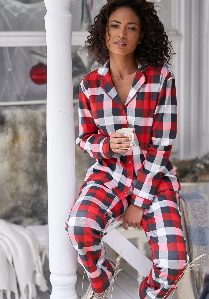 Fashion Plaid Button Down Long Sleeve Shirt Pajamas & Sets