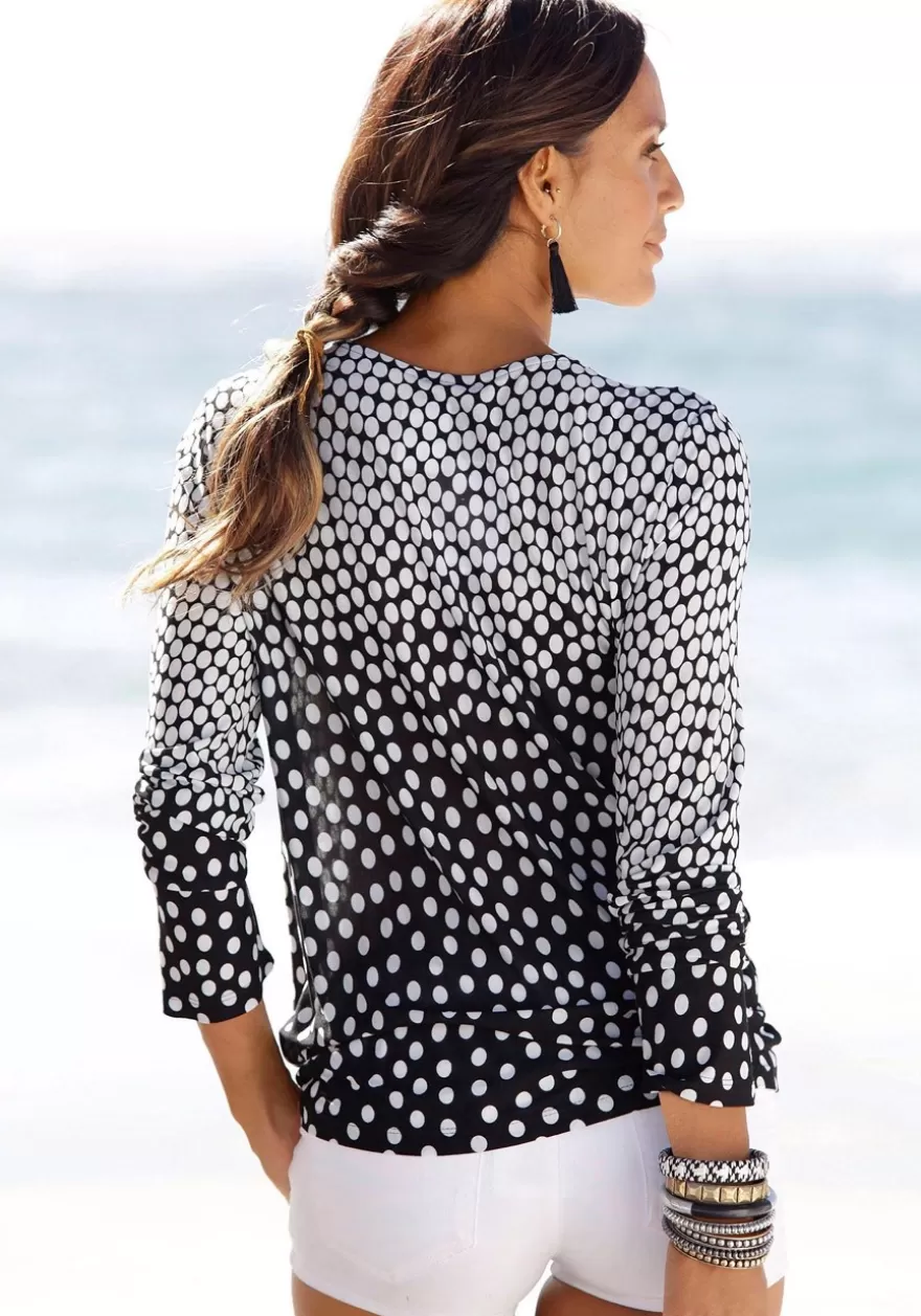 Sale Polka Dot Keyhole Top Long Sleeve Tops