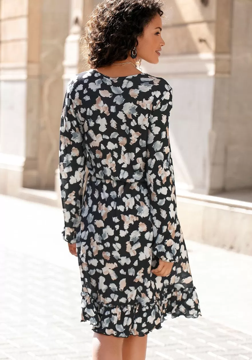 Cheap Printed Long Sleeve V-Neck Dress Fall Dresses