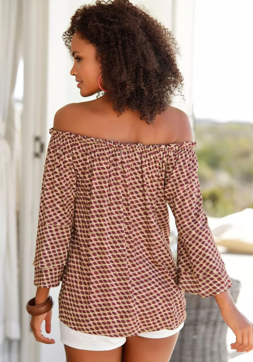 Discount Printed Off Shoulder Top Long Sleeve Tops