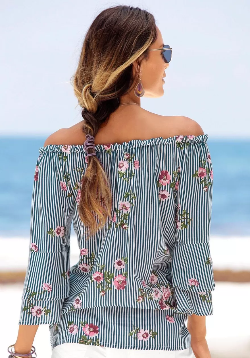 New Printed Off Shoulder Top Long Sleeve Tops