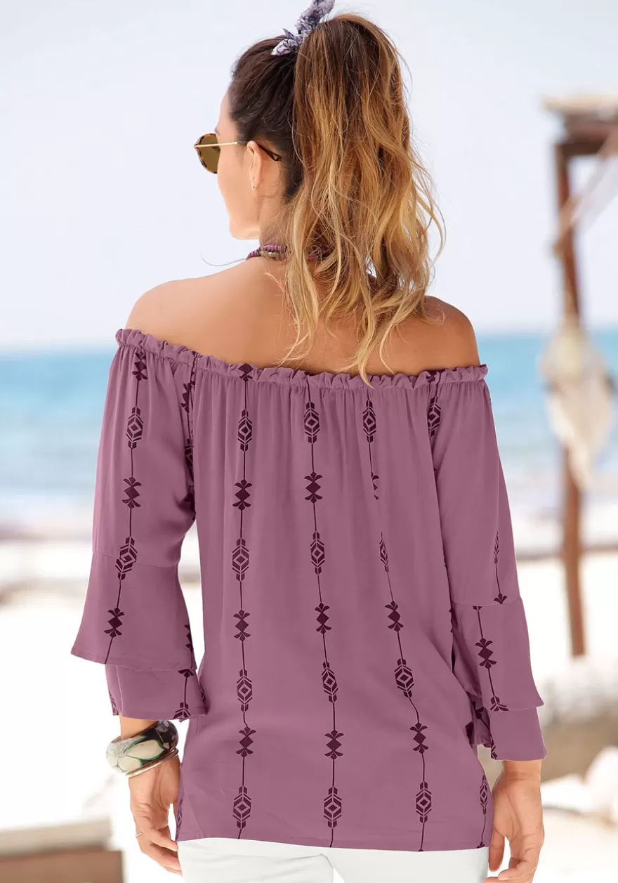 New Printed Off Shoulder Top Long Sleeve Tops