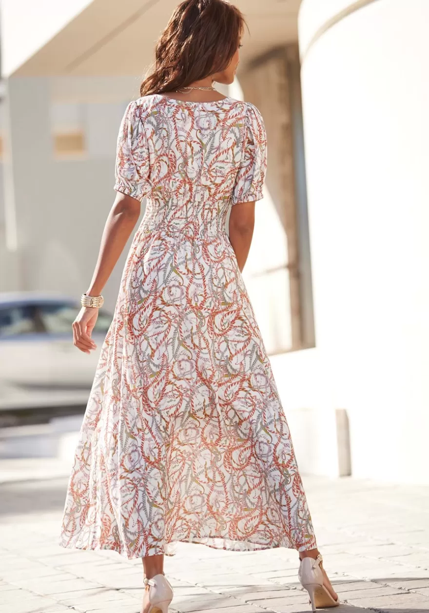 Clearance Printed Puff Sleeve Maxi Dress Fall Dresses