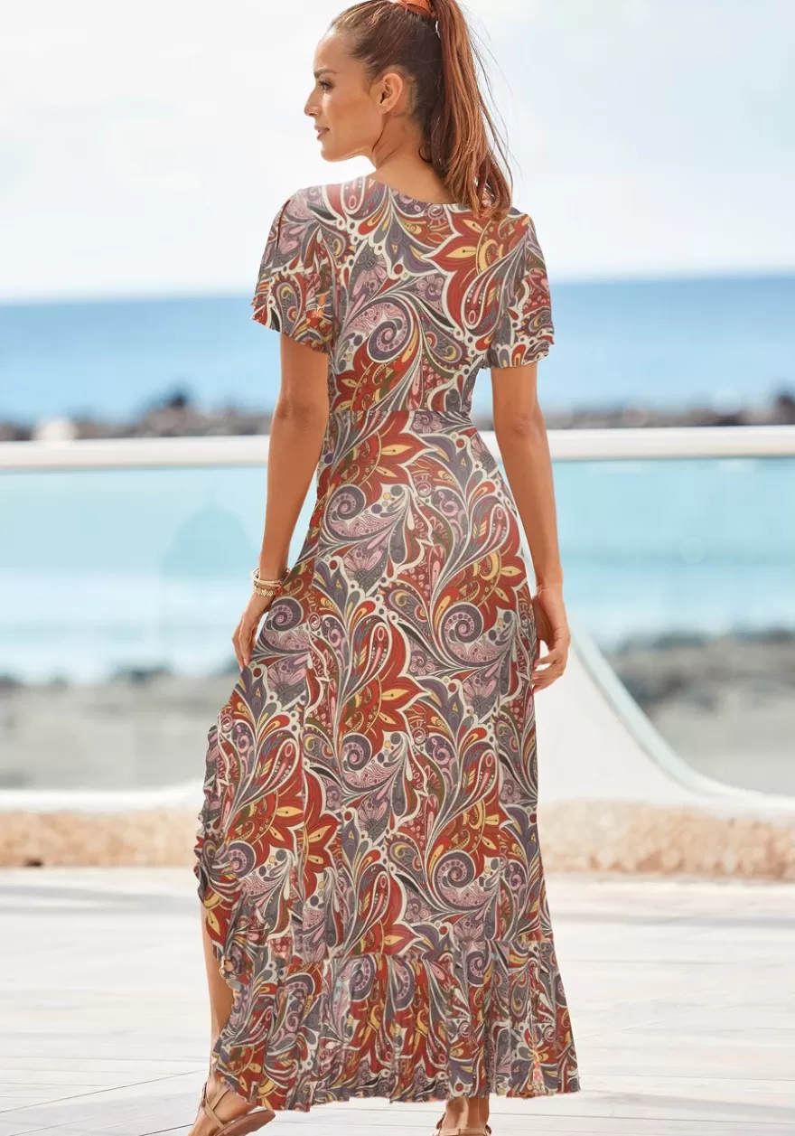 Cheap Printed Side Slit Maxi Dress Fall Dresses