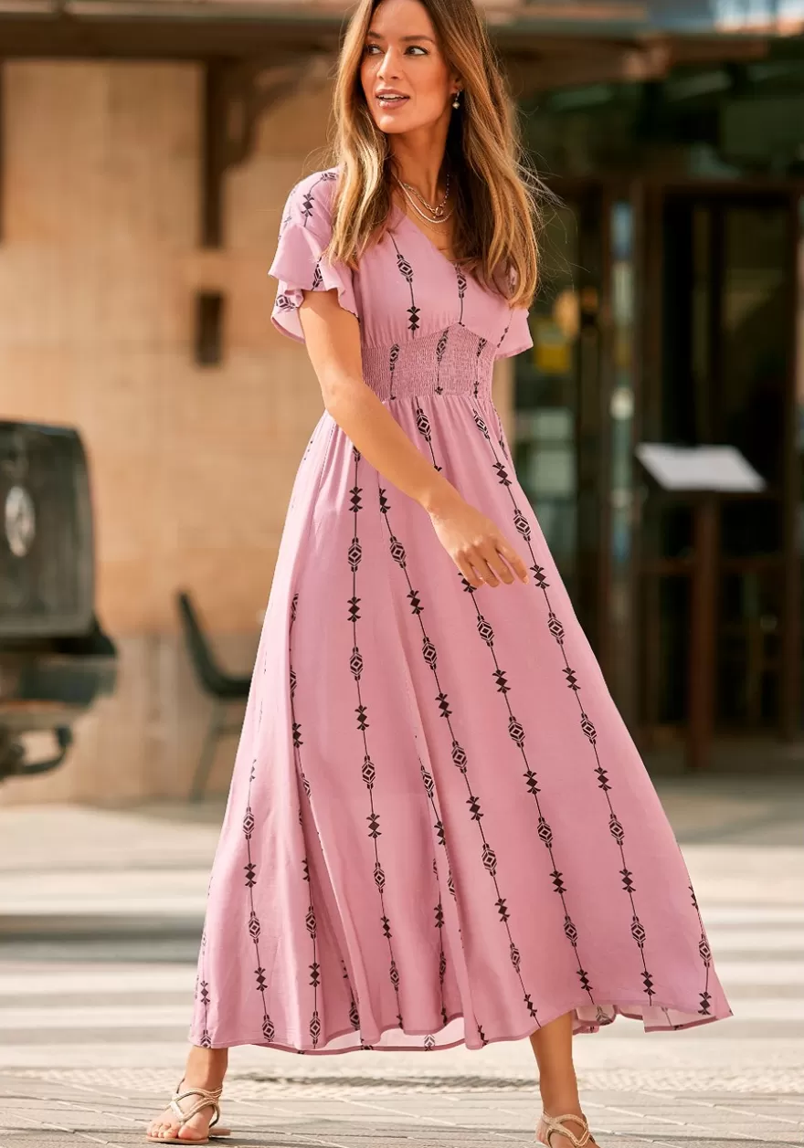 Cheap Printed V-Neck Maxi Dress Fall Dresses