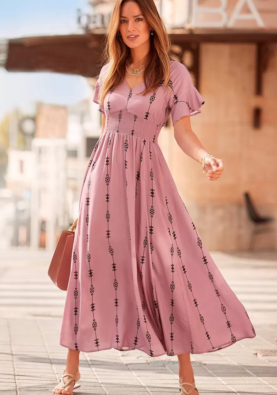 Cheap Printed V-Neck Maxi Dress Fall Dresses