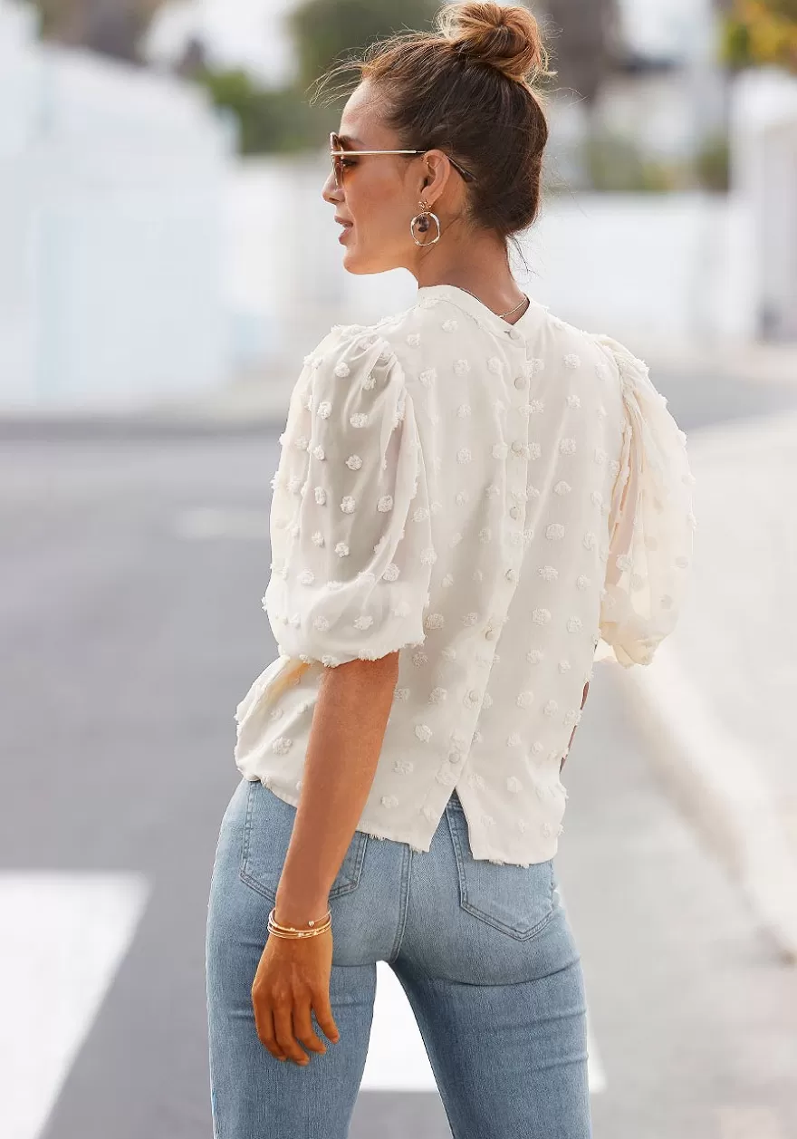 Hot Puff Sleeve Button Down Blouse Blouses