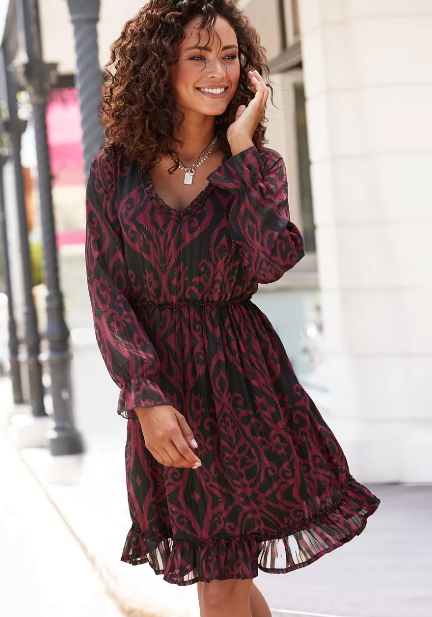 Fashion Ruffle Detail V-Neck Dress Fall Dresses