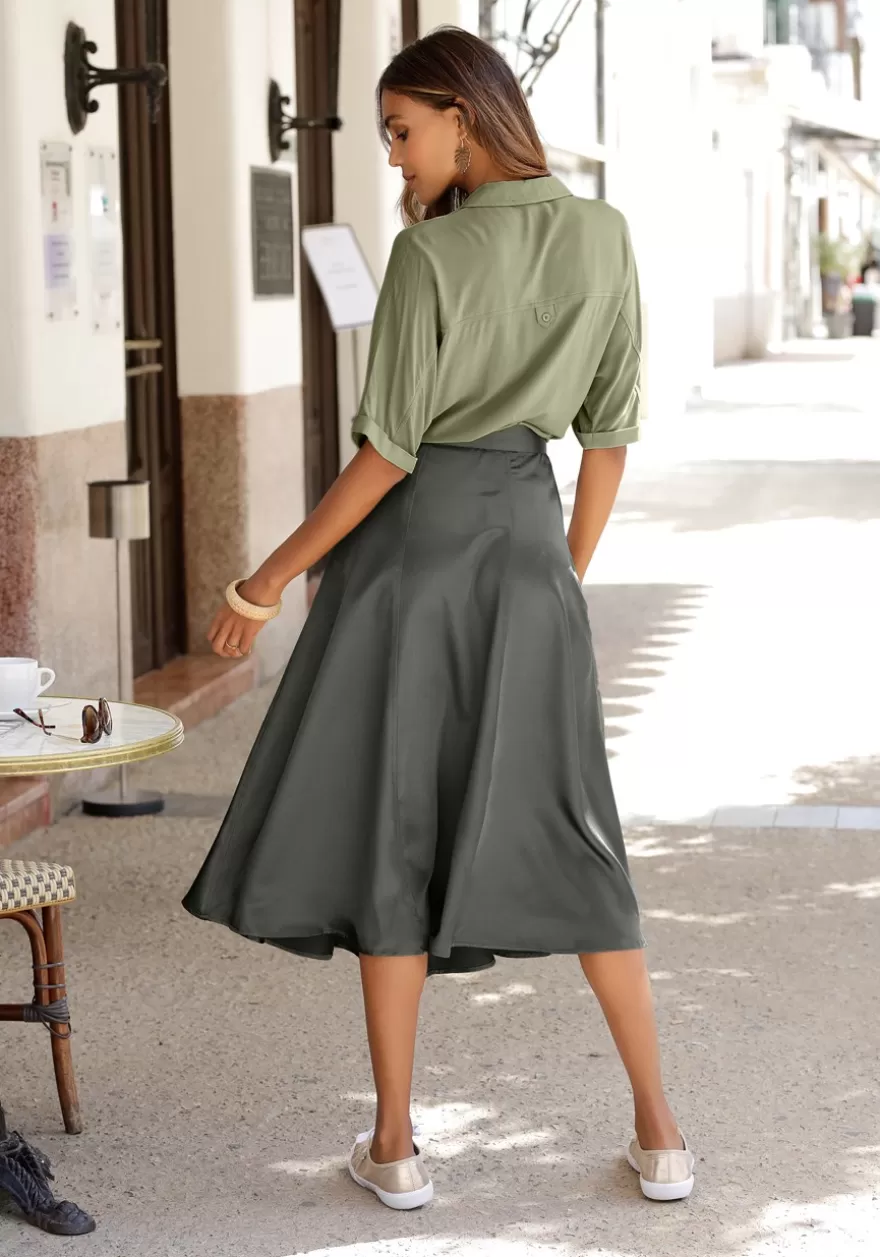 Fashion Satin Look Midi Skirt Skirts