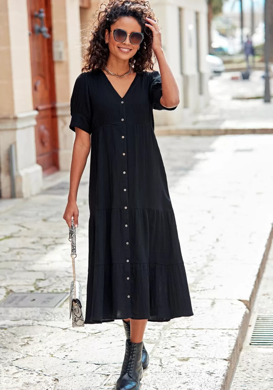 Clearance Short Sleeve Button Down Dress Midi Dresses