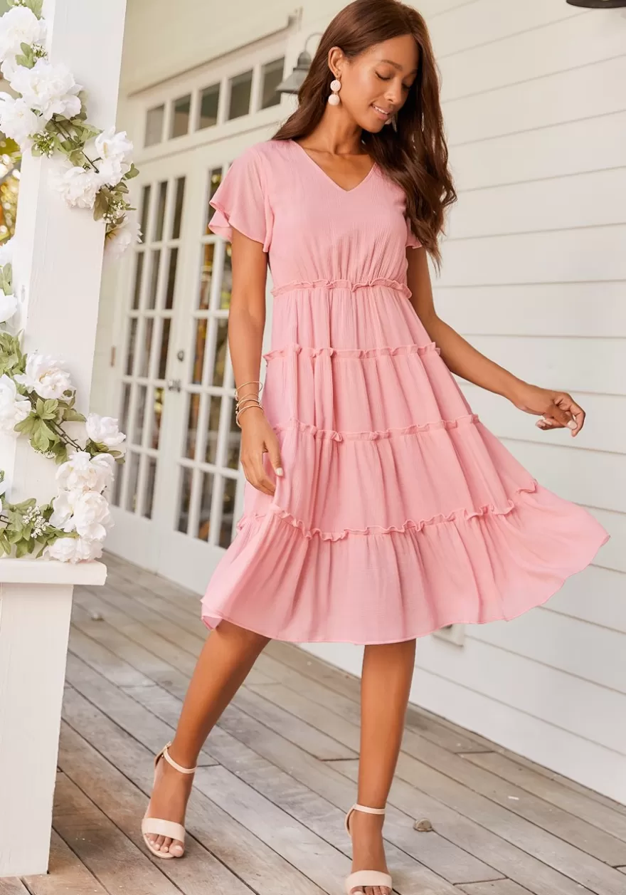 Shop Short Sleeve Tiered Dress Midi Dresses