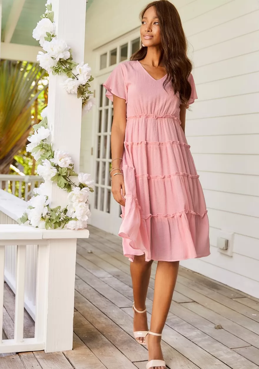 Shop Short Sleeve Tiered Dress Midi Dresses