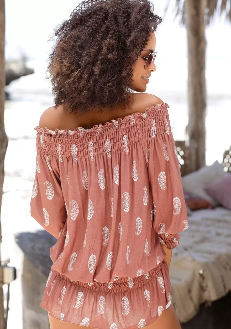 Hot Smocked Carmen Top Long Sleeve Tops