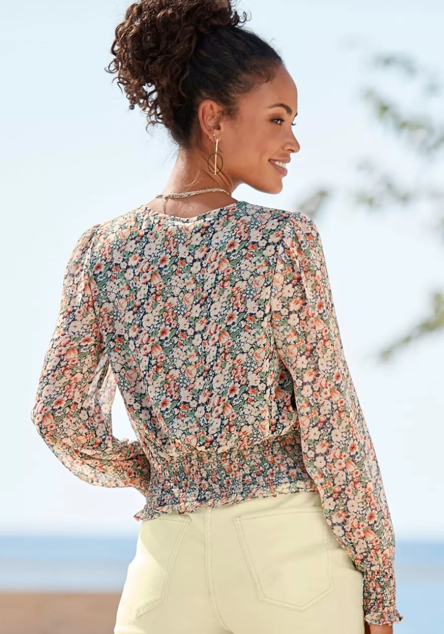 Flash Sale Smocked Floral Print Blouse Blouses