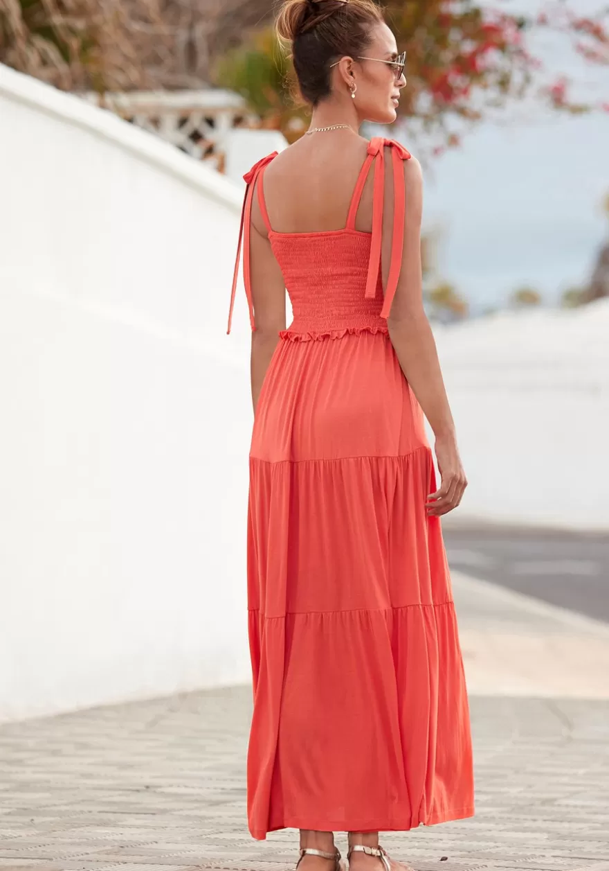 Online Smocked Tie Maxi Dress Maxi Dresses