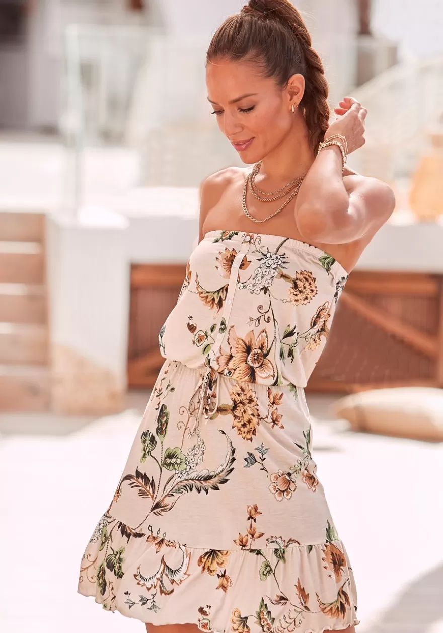 Sale Strapless Floral Drawstring Dress Sundresses