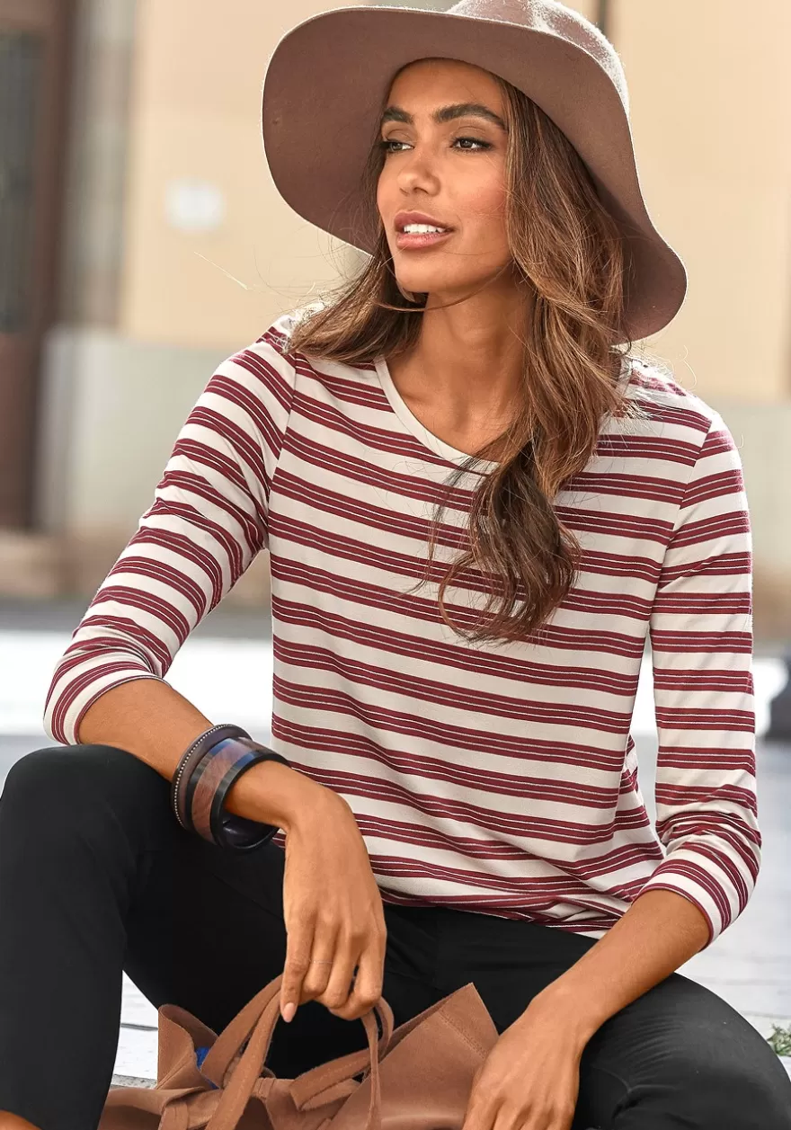 Fashion Striped 3/4 Sleeve Top Long Sleeve Tops