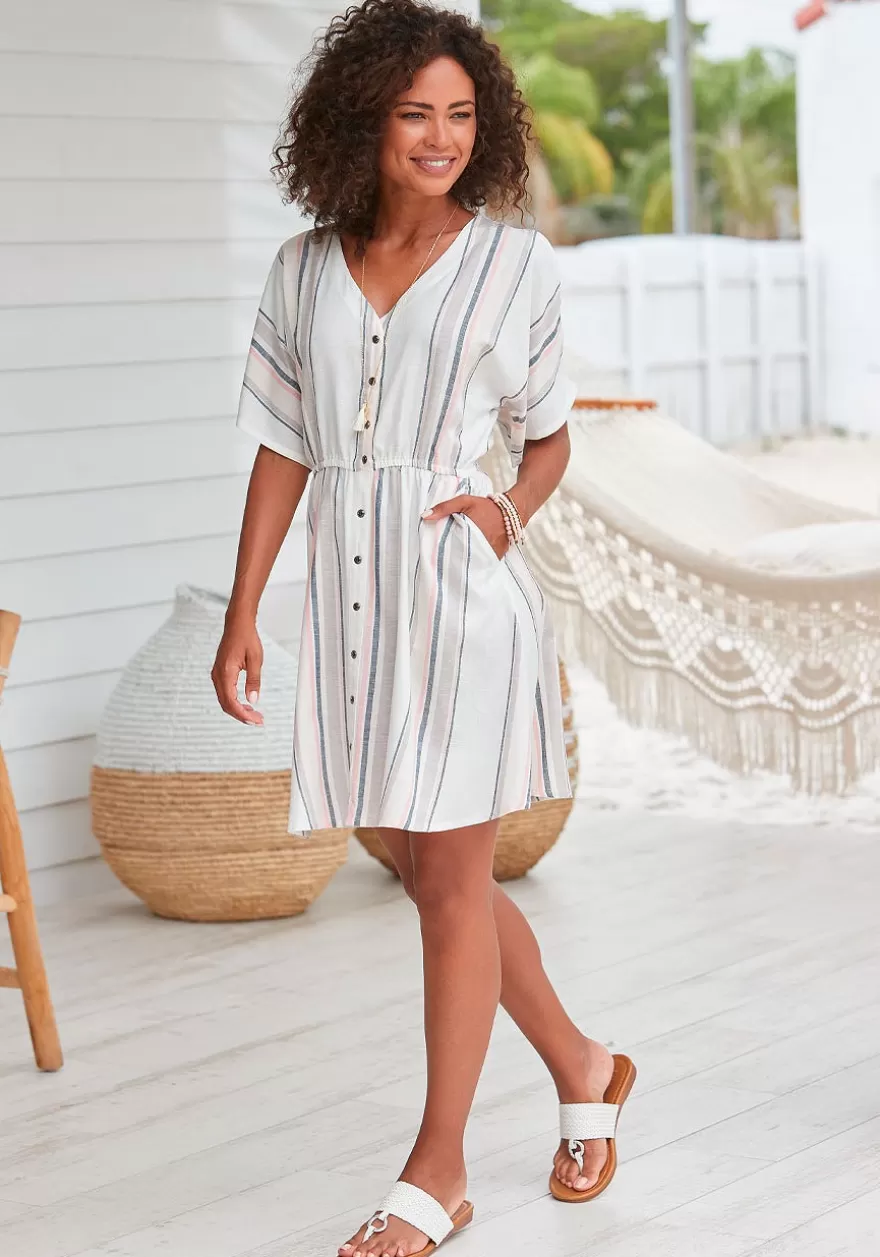 Flash Sale Striped Button Down Dress Short Dresses