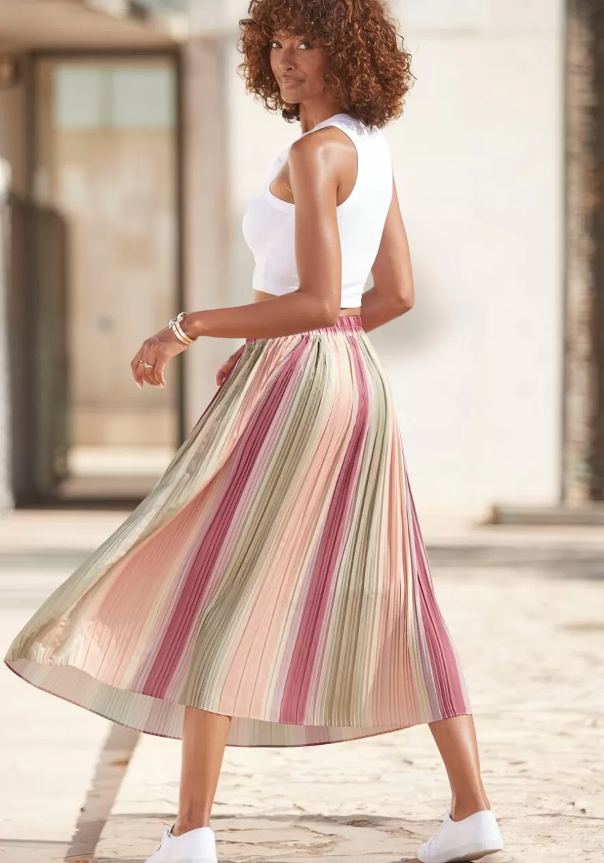 Store Striped Pleated Midi Skirt Skirts