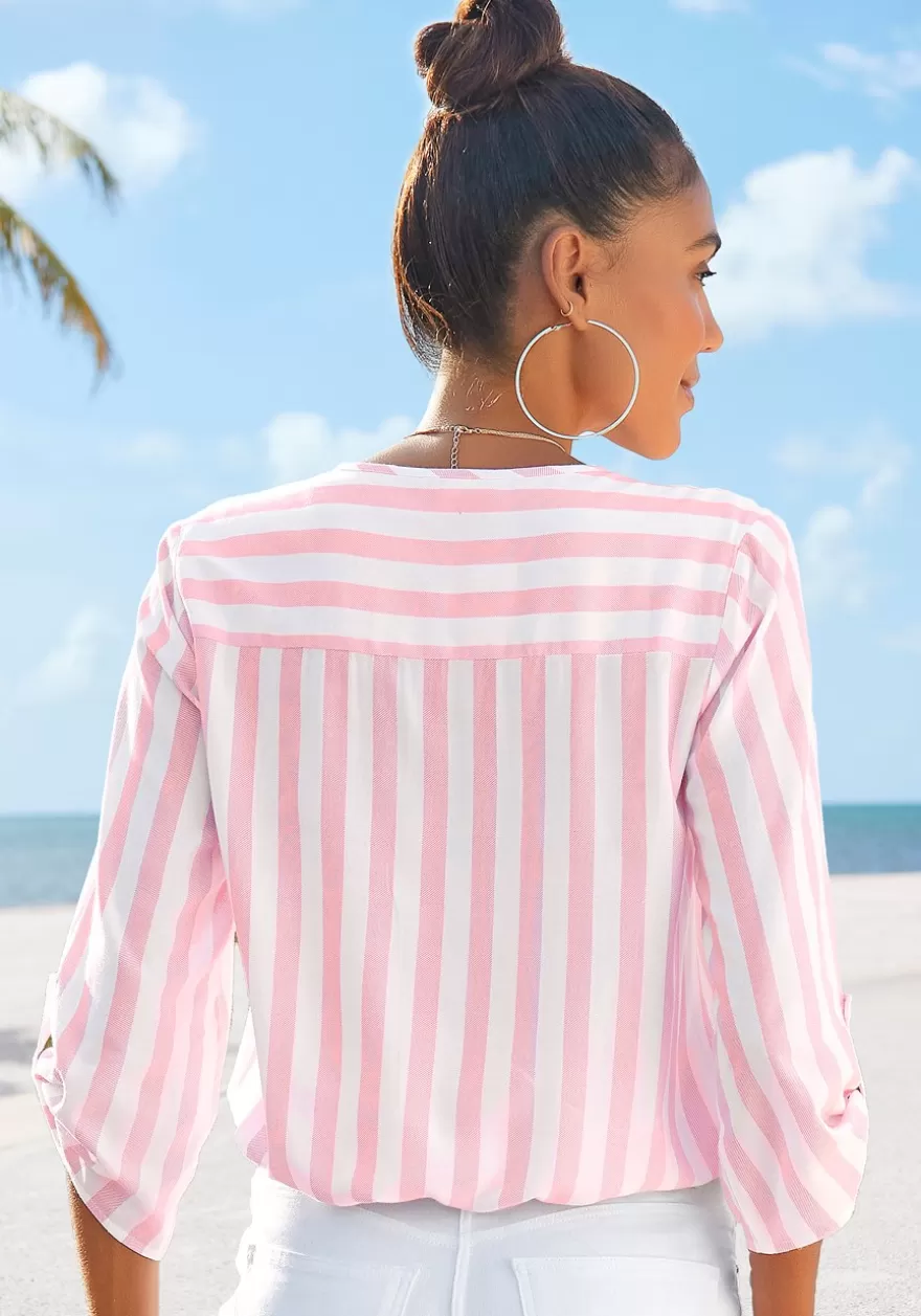 Best Striped Tab Sleeve Blouse Blouses