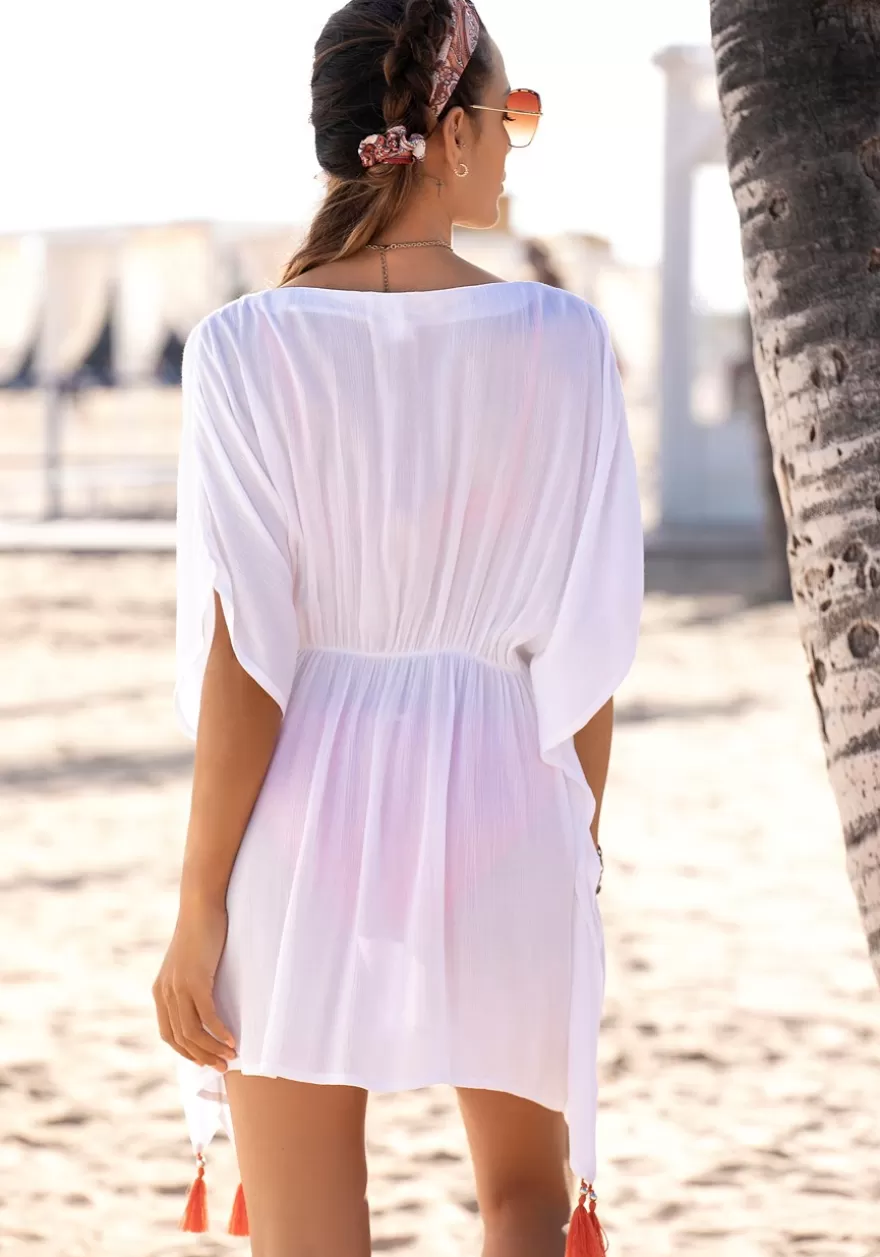 New Tassel Detail V-Neck Cover Up Cover-Ups