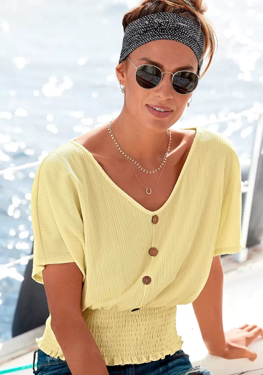 Hot V-Neck Smocked Top Short Sleeve Tops